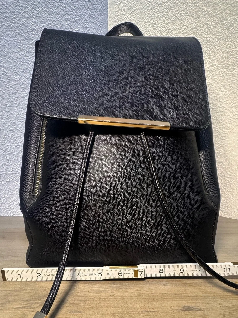 COOFIT Black Saffiano Vegan Leather Backpack Gold Hardware EUC